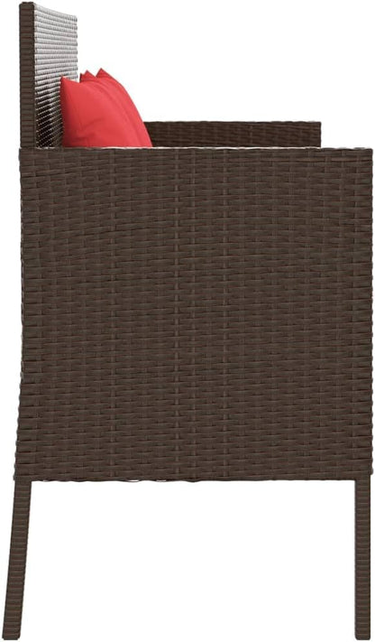Garden Bench Deck Bench Patio Bench with Cushions Brown Poly Rattan