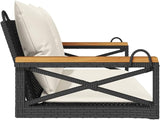 Outdoor Swing Bench with Removable Cushions, Black and Cream White Poly Rattan Patio Furniture for Garden, Balcony - Photo 5