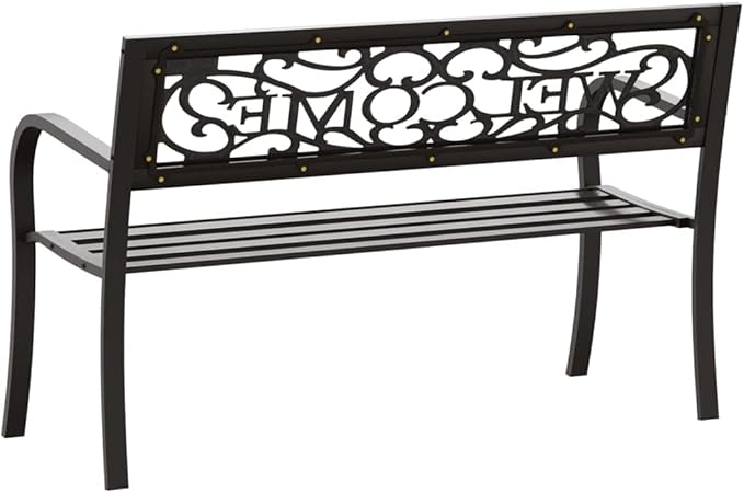 Patio Bench Garden Bench Outdoor Bench for Outdoors Porch Entryway Furniture for Yard 49.2" Steel Black