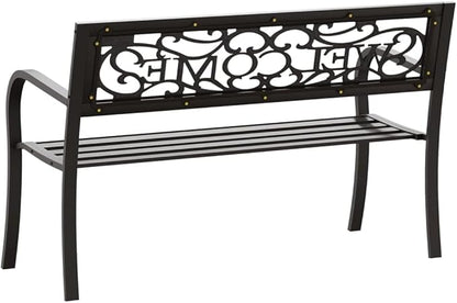 Patio Bench Garden Bench Outdoor Bench for Outdoors Porch Entryway Furniture for Yard 49.2" Steel Black