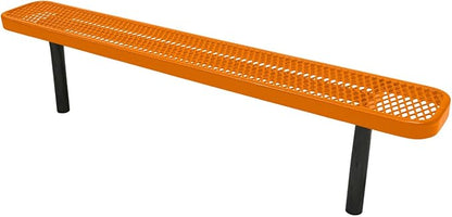 COATEDOUTDOORFURNITURE Coated Outdoor Furniture Heavy-Duty Outdoor Bench Thermoplastic Coated, Expanded Metal, Commercial-Grade Seating, Made in America (Inground Without Back, 6 Ft, Orange)