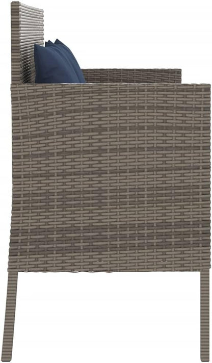 Garden Bench Deck Bench Patio Bench with Cushions Gray Poly Rattan
