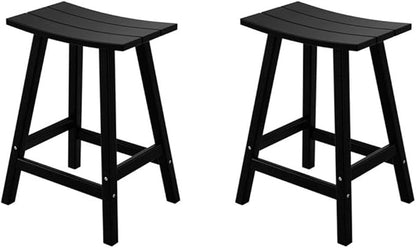 Costaelm All-Weather Bar Stools Set of 2, 24" Height Outdoor Bar Stools, Adirondack Poly Patio Bar Stool for Patio, Deck, Kitchen Counter and Garden, Black