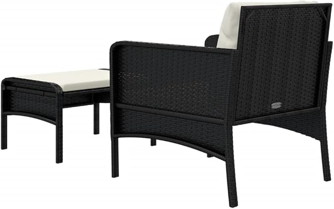 2-Piece Patio Lounge Set with Cushions Black Poly Rattan Metal Frame Outdoor Furniture for Balcony Porch Garden Backyard - Photo 6