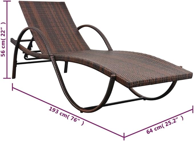 25x76in Adjustable PE Rattan Sun Lounger with Cushion - Photo 2