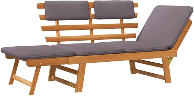 Outdoor Sun Bed Brown Frame, Dark Grey Cushion Park Bench Outdoor Benches for Courtyard Garden