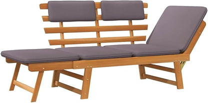 Garden Bench Deck Bench 2-in-1 Patio Daybed with Cushion 74.8" Solid Acacia Wood
