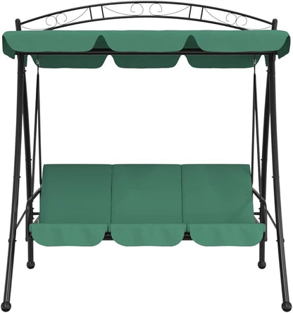 3-Seater Garden Swing Bench, Outdoor Patio Porch Swing with Bed Conversion, Powder-Coated Steel Metal Frame, Adjustable Weather-Resistant Canopy, Green