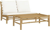 2-Piece Garden Lounge Set with Cream White Cushions, Lightweight Bamboo Bench and Coffee Table for Outdoor Patio - Photo 2