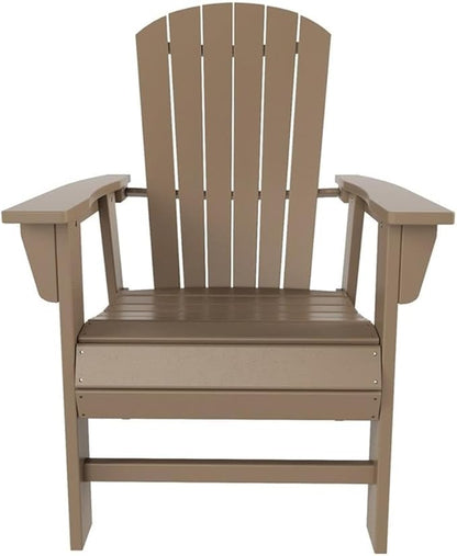Costaelm Outdoor Adirondack Chair, HDPE Patio Balcony Chairs, Portside Seashell Nautical Curveback Adirondack Chair and Fire Pit Chairs, Weathered Wood