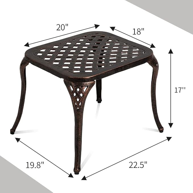 Patio End Metal Table, Outdoor Side Coffee Table Cast Aluminum Furniture for Garden, Poolside (Antique Bronze)