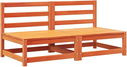 Rustic Garden Armless Sofa Set Outdoor Patio Furniture Solid Pine Wood Waxed Finish Weather-Resistant Oxford Fabric Cushions Modular Design Rearrangeable