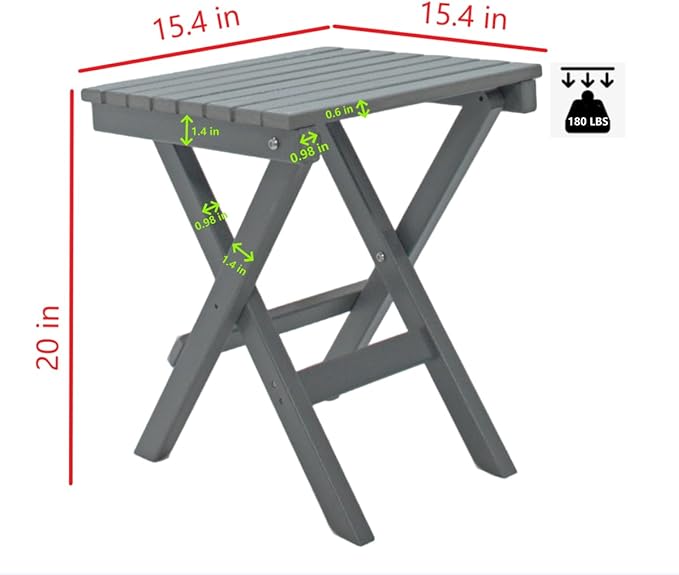 Outdoor Side Table Patio HDPE Small Outside Plastic Folding End Tables for Porch, Patio, Adirondack, Pool, Indoor, Deck, Balcony, Coffee, Grey