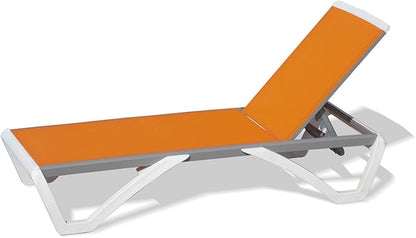 Domi Chaise Lounge Outdoor, Patio Lounge Chair with Aluminum Frame, All Weather Pool Lounge Chair for Deck Lawn Backyard, Orange Textilene