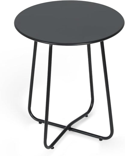 Athena Collection Outdoor Patio Round Side Table, 24" Round Small Metal Outdoor Patio End Table Waterproof Weather Resistant for Indoor, Outside, Bistro, Balcony, Garden, Black