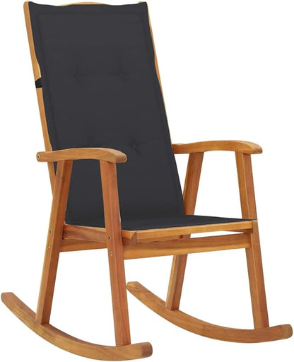 Wooden Rocking Chair Brown 39.4x22.4x46.1 in Solid Acacia Wood Outdoor Patio Furniture with Cushion Vintage Glider for Balcony Porch Small Deck Apartment