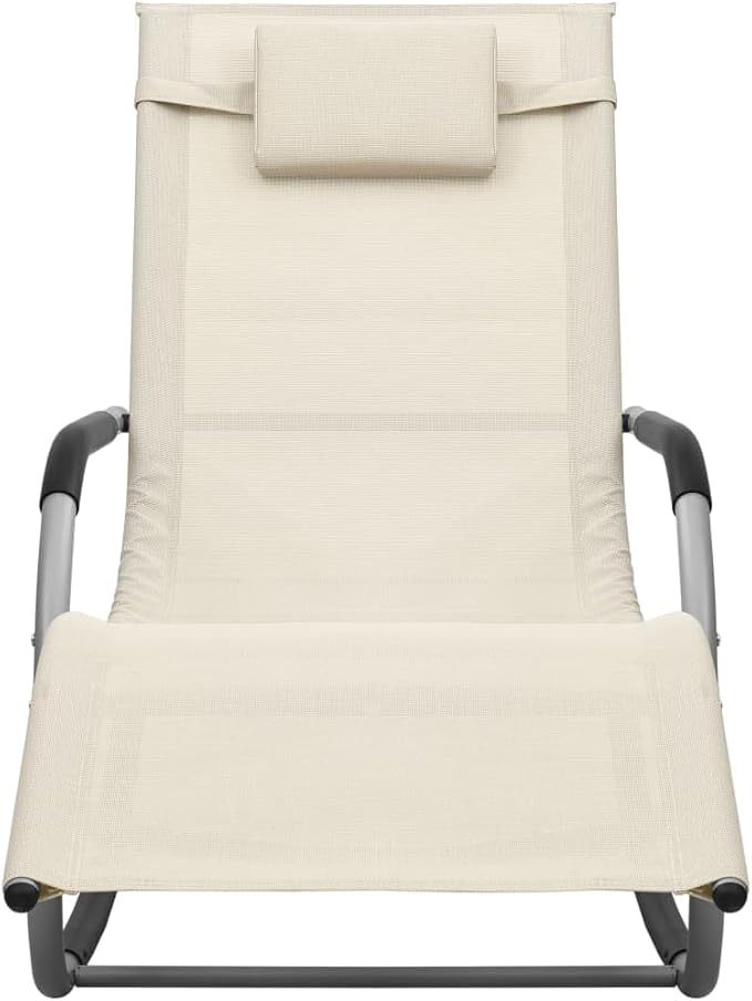 Sun Lounger Textilene Cream Gray 58.7x24.4x34.6 in Steel Frame Pool Lounge Chair Outdoor Adjustable Backrest Side Bag Detachable Pillow for Garden Patio Beach Deck