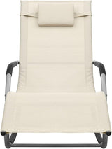 Sun Lounger Textilene Cream Gray 58.7x24.4x34.6 in Steel Frame Pool Lounge Chair Outdoor Adjustable Backrest Side Bag - Photo 3