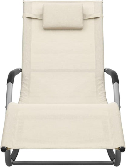 Sun Lounger Textilene Cream Gray 58.7x24.4x34.6 in Steel Frame Pool Lounge Chair Outdoor Adjustable Backrest Side Bag Detachable Pillow for Garden Patio Beach Deck