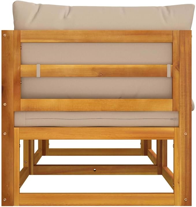 Corner Sofa Taupe Outdoor Sectional Sofa Units, Modular Acacia Wood Seating Set for Garden, Patio, Balcony, 4-Person Capacity