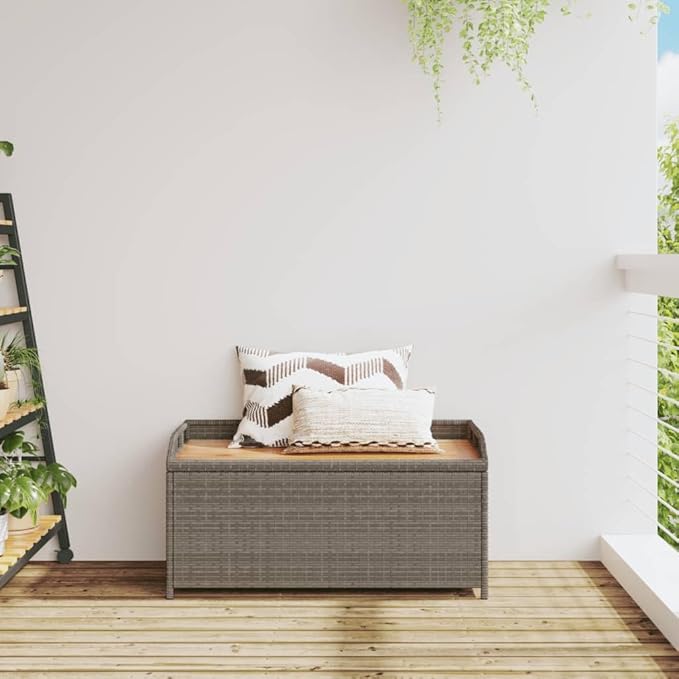 Garden Bench Deck Bench Storage Bench Gray 39.4"x19.7"x20.5" Poly Rattan and Acacia Wood