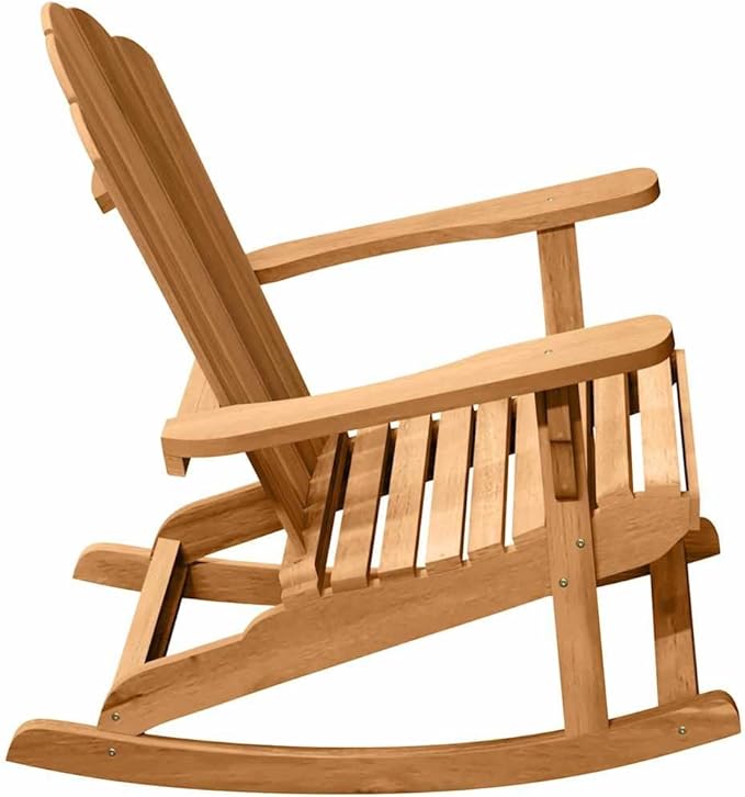 Brown Adirondack Rocking Chair 2 pcs Solid Teak Wood Outdoor Furniture 100 x 77 x 99 cm with Ergonomic Backrest and Carved Armrests for Garden Patio Relaxation Rustic Charm