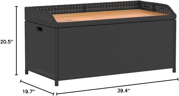 Outdoor Storage Bench with Synthetic Rattan, Acacia Wood Top, Weather-Resistant Patio Seating for Garden or Balcony