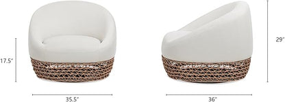 Jennifer Taylor Home Willow 35.5" Upholstered Woven Patio Deep Seating Armchair, Golden Brown Wicker Frame, Wheat Beige