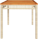Beige Poly Rattan Rectangular Garden Table 55.1x31.5x29.5 in, Solid Acacia Wood Top for Outdoor Dining - Photo 6