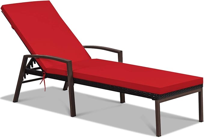 COSTWAY PE Rattan Lounge Chair Outdoor, Patio Wicker Chaise Lounge with 5-Position Adjustable Backrest - Photo 8