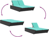 Outdoor Double Chaise Lounge with Turquoise Cushions, 4-Position Adjustable PE Rattan Backrest - Photo 6