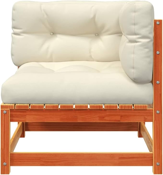 Wax Brown Patio Sectional Sofa with Cushions & Footstool Solid Pine Wood Outdoor Sectional Furniture Set for Garden - Photo 7
