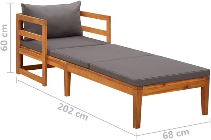 Sun Lounger with Dark Gray Cushions Solid Acacia Wood Outdoor Chairs Furniture Outdoor Patio Furniture Set Suitable for - Photo 2