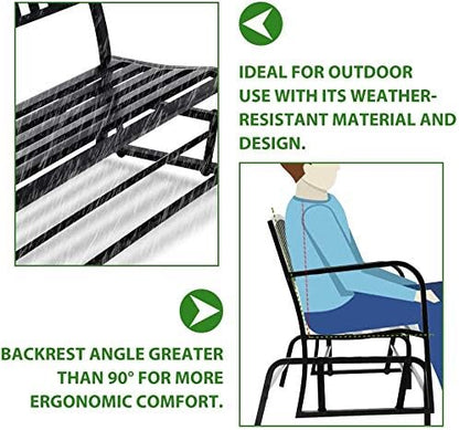 Dkeli Patio Glider Bench Outdoor Park Bench Garden Bench Metal Cast Iron 50” Fornt Porch Chair Cushion with Armrest for Outdoor Yard Balcony Entryway, Black