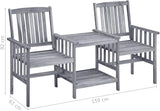 vidaXL Solid Acacia Wood Patio Chairs with Tea Table and Cushions - Garden Seats for Patio and Outdoor - Gray and - Photo 2