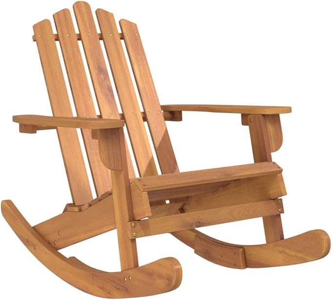 Solid Acacia Wood Outdoor Rocking Chair, Rustic Patio Porch Rocker with Wide Armrests for Garden Backyard, Weather-Resistant Brown Wood Rocking Chair