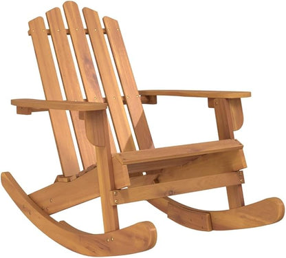 Solid Acacia Wood Outdoor Rocking Chair, Rustic Patio Porch Rocker with Wide Armrests for Garden Backyard, Weather-Resistant Brown Wood Rocking Chair