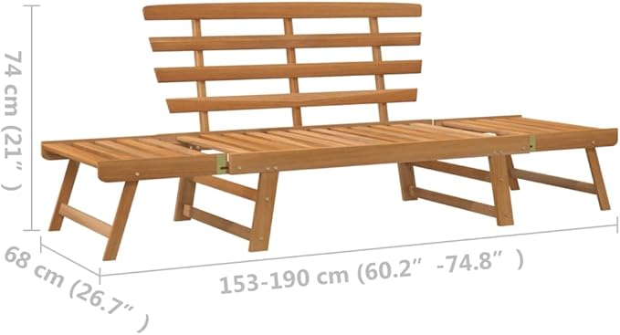 Patio Bench,Park Wooden Bench,Garden Bench,Balcony Bench,Outdoor Furniture,Picnic Bench, for The Front Porch,Deck, Balcony or Backyard,2-in-1 74.8" Solid Acacia Wood