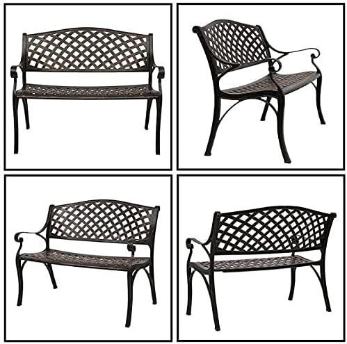 40.5" Bronze Patio Park Bench, Outdoor Garden Bench,Patio Bench Outdoor Benches for Porch,Garden, Park,Backyard Cast Aluminum Bench 102 x 58 x 74CM