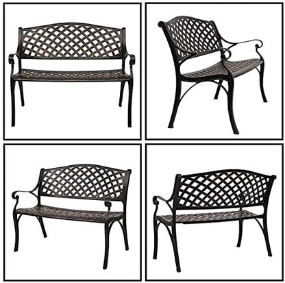 40.5" Bronze Patio Park Bench, Outdoor Garden Bench,Patio Bench Outdoor Benches for Porch,Garden, Park,Backyard Cast Aluminum Bench 102 x 58 x 74CM