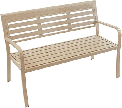 Garden Benches for Outdoors Rust Proof with Rounded Armrests Aluminum Alloy Outside Bench with 105° Wide Backrest Strong Load-Bearing Capacity for Porch, Deck, Park, Yard(Brass)