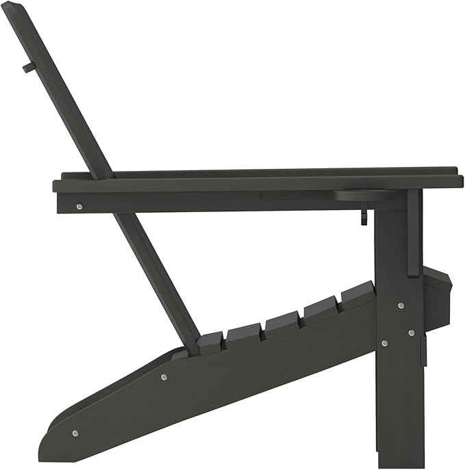 Taylor & Logan Hedley Adirondack Chair with Cup Holder, Weather Resistant HDPE Adirondack Chair in Black