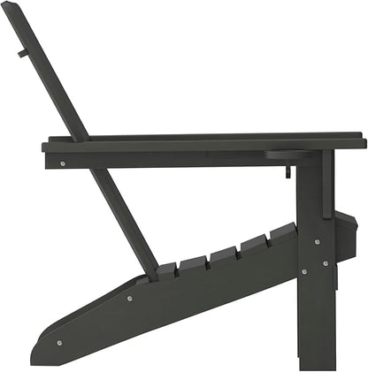 Taylor & Logan Hedley Adirondack Chair with Cup Holder, Weather Resistant HDPE Adirondack Chair in Black