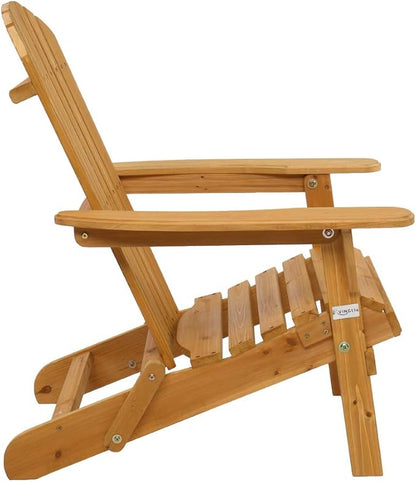 VINGLI Wooden Adirondack Chair 350 LBs Support Ergonomic Design, Folding Outdoor Patio Fire Pit Lounge Armchair Furniture w/Natural Finish, for Beach, Poolside, Balcony