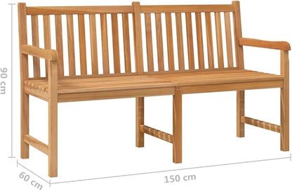 Solid Teak Wood Garden Bench 59.1 Inch Modern Geometric Design Outdoor Seating for Three Adults Durable Patio Furniture