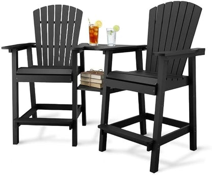 GAOMON Tall Adirondack Chairs Set of 2, Recycled HDPE Bar Height Patio Chairs with 2 Removable Connecting Trays & Umbrella Hole, Heavy Duty Outdoor Furniture for Deck, Backyard, Garden, Balcony, Black