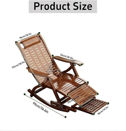 Rocking Chair, Lounge Chair, Foldable Bamboo Chair, Outdoor Rocking Chair, Folding Solid Wood Leisure Chair for Patio, Beach, Yard, Lawn, Pool(Brown)