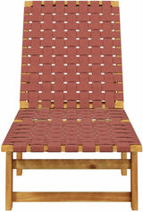 Adjustable Red Outdoor Chaise Lounge 21.7"x61.8"x34.3" Solid Acacia Wood Frame w/UV Olefin Cushion Modern Sun Lounger - Photo 4