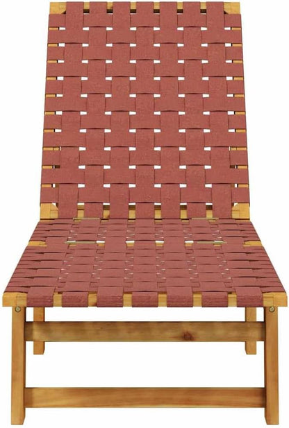 Adjustable Red Outdoor Chaise Lounge 21.7"x61.8"x34.3" Solid Acacia Wood Frame w/UV Olefin Cushion Modern Sun Lounger for Patio Garden Poolside Backyard