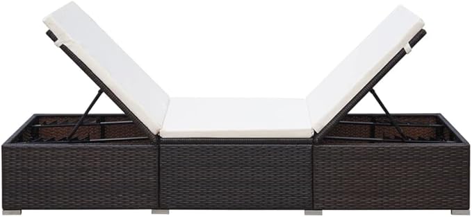 Brown and Cream White Sun Lounger with Adjustable Backrest and Cushion - Photo 5
